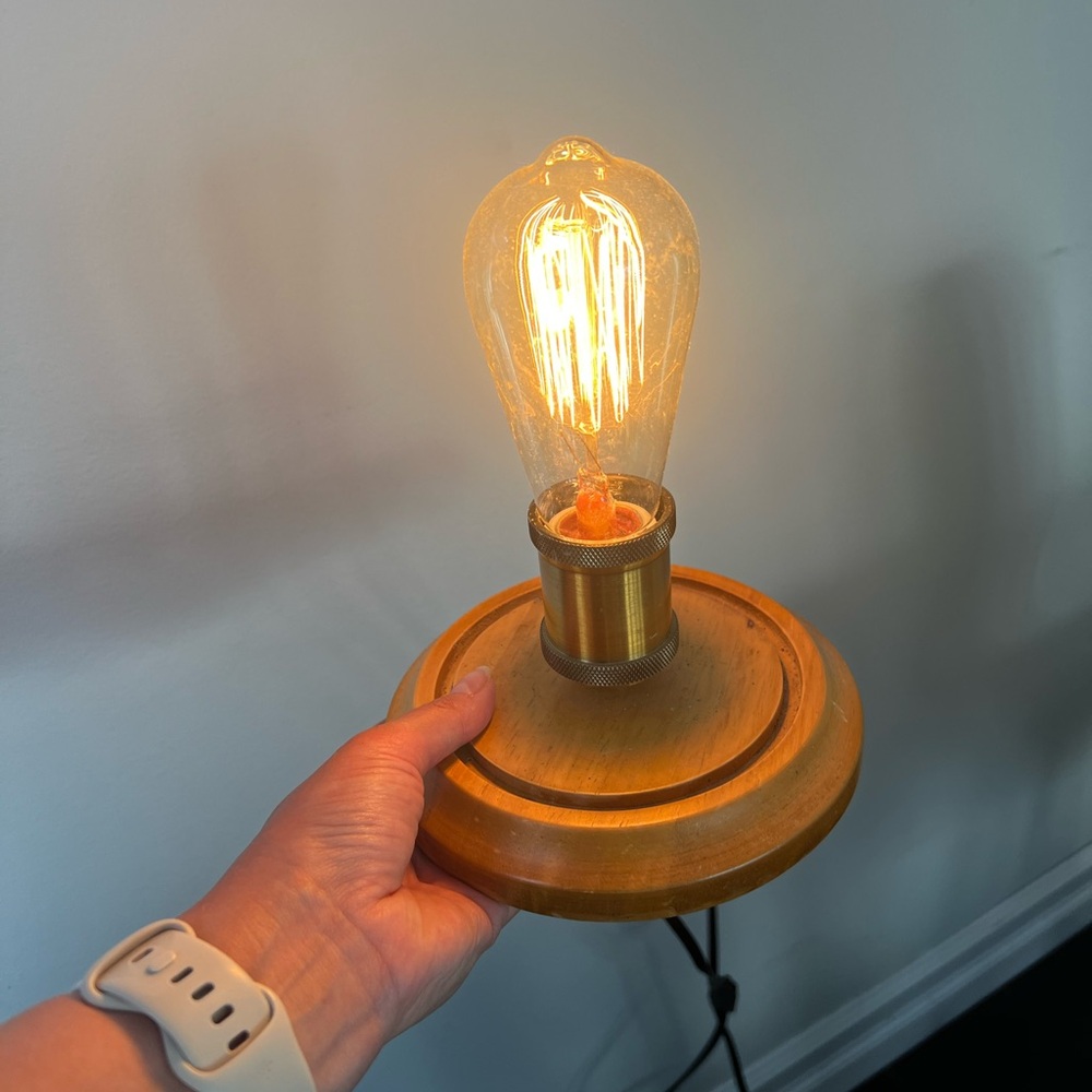 Rustic Wooden Base Lamp with Exposed Bulb